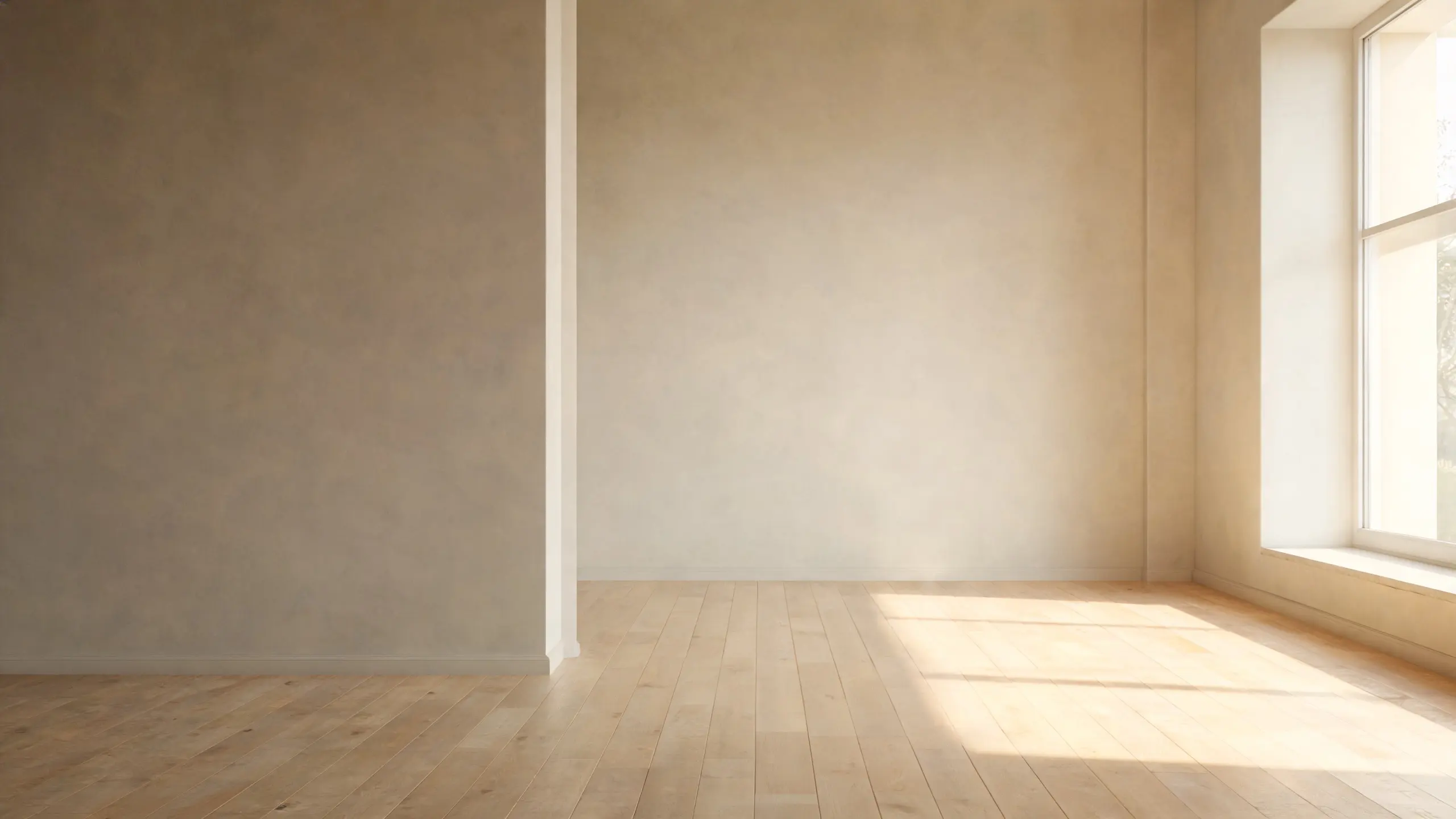 A newly finished room, fresh plaster and a new floor with every trace of dust gone